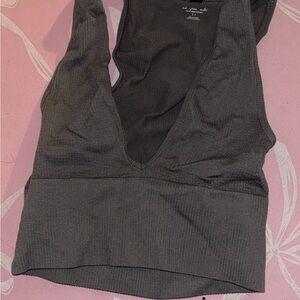 Black Ribbed Deep V Sports Bra